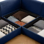 Canapé 2 places blanc élégant en chenille avec 2 poufs de rangement, dossier et accoudoirs cylindriques