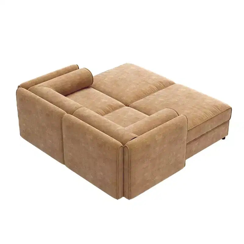 Canapé 2 places blanc élégant en chenille avec 2 poufs de rangement, dossier et accoudoirs cylindriques
