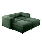 Canapé 2 places blanc élégant en chenille avec 2 poufs de rangement, dossier et accoudoirs cylindriques
