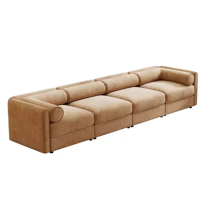 Canapé modulable avec rangement, dossier cylindrique et accoudoirs, assise profonde et confortable, durable et offrant un bon soutien pour le salon.