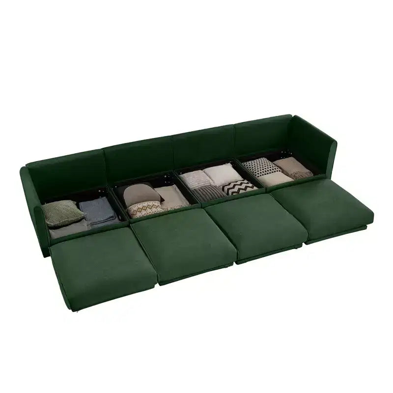 Canapé modulable avec rangement, dossier cylindrique et accoudoirs, assise profonde et confortable, durable et offrant un bon soutien pour le salon.