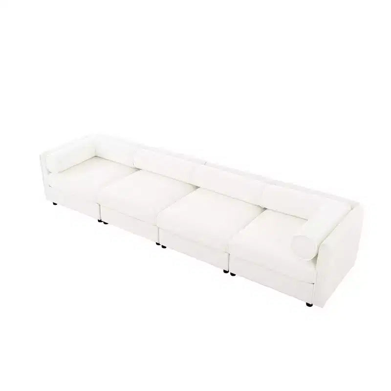 Canapé modulable avec rangement, dossier cylindrique et accoudoirs, assise profonde et confortable, durable et offrant un bon soutien pour le salon.