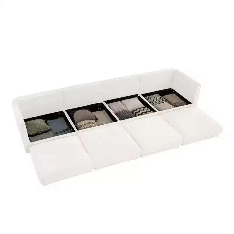 Canapé modulable avec rangement, dossier cylindrique et accoudoirs, assise profonde et confortable, durable et offrant un bon soutien pour le salon.