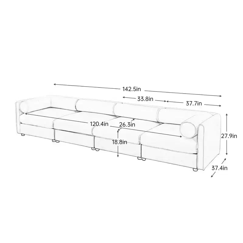Canapé modulable avec rangement, dossier cylindrique et accoudoirs, assise profonde et confortable, durable et offrant un bon soutien pour le salon.
