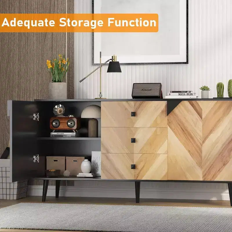 GustoWave 55.1 3 Drawer Cabinet with Adjustable Shelves and Doors with Storage