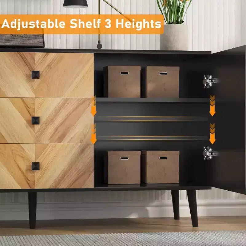 GustoWave 55.1 3 Drawer Cabinet with Adjustable Shelves and Doors with Storage