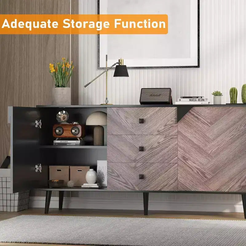 GustoWave 55.1 3 Drawer Cabinet with Adjustable Shelves and Doors with Storage