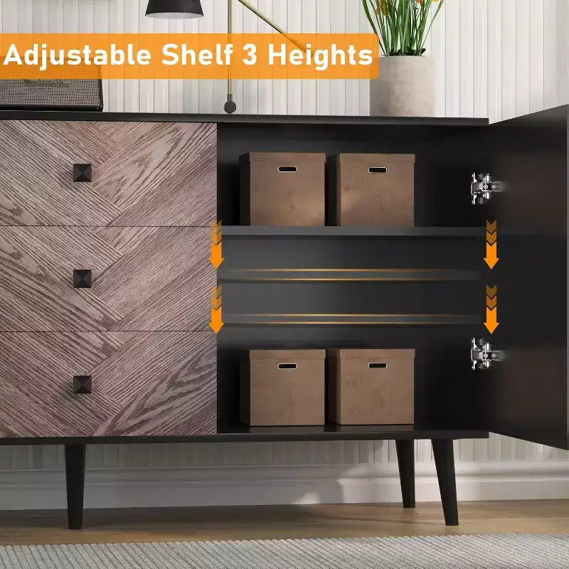 GustoWave 55.1 3 Drawer Cabinet with Adjustable Shelves and Doors with Storage
