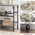 43 Console, table d'entrée étroite à 3 niveaux avec étagères, tables d'appoint pour salon, couloir, chambre, rustique, marron