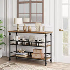 43 Console, table d'entrée étroite à 3 niveaux avec étagères, tables d'appoint pour salon, couloir, chambre, rustique, marron
