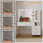 Vanity Benches, Modern Makeup Vanity Desk with Adjustable Mirror, Built in Charging Station, 5 Drawers