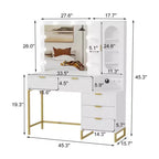 Vanity Benches, Modern Makeup Vanity Desk with Adjustable Mirror, Built in Charging Station, 5 Drawers