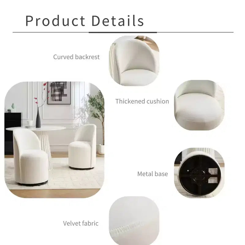 Chaises de salle à manger pivotantes Okak Modern 360°, chaises de cuisine confortables en velours avec coussins épais, chaise d'appoint rembourrée pour chambre à coucher
