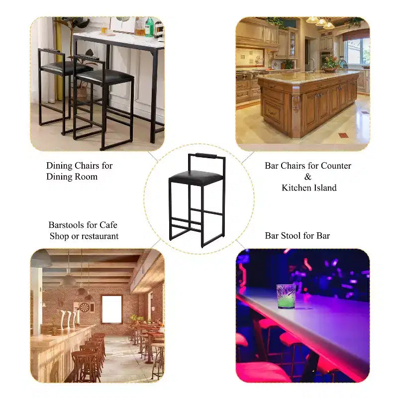MAYEERTY Tabourets de Bar avec Dossier Lot de 2 - Hauteur Comptoir, Cuir PU, Repose-Pieds