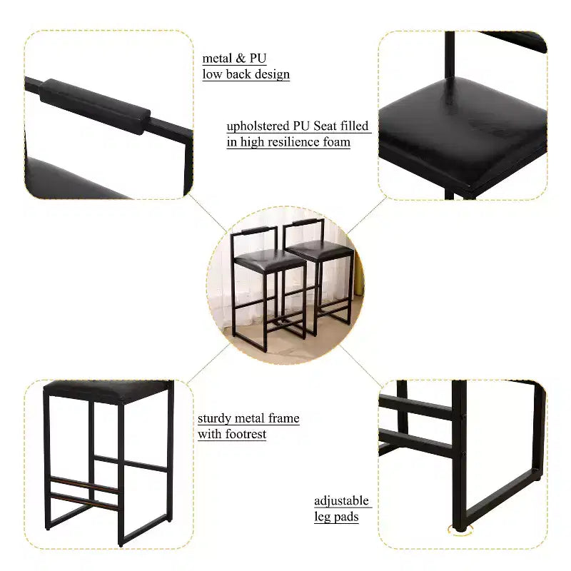 MAYEERTY Tabourets de Bar avec Dossier Lot de 2 - Hauteur Comptoir, Cuir PU, Repose-Pieds