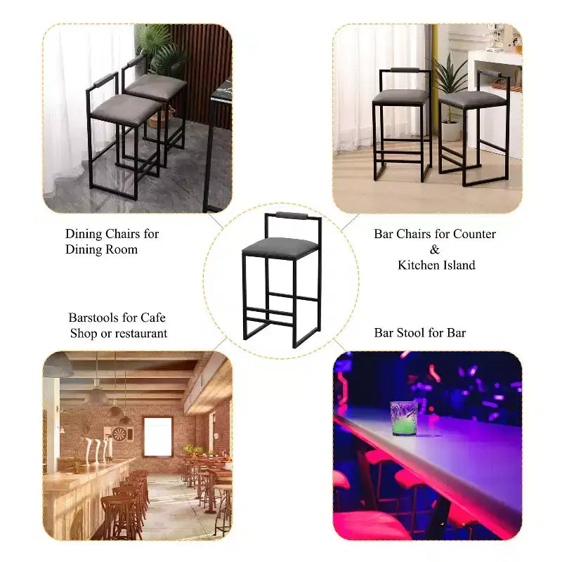 MAYEERTY Tabourets de Bar avec Dossier Lot de 2 - Hauteur Comptoir, Cuir PU, Repose-Pieds
