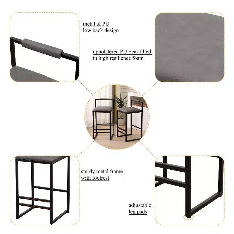MAYEERTY Tabourets de Bar avec Dossier Lot de 2 - Hauteur Comptoir, Cuir PU, Repose-Pieds