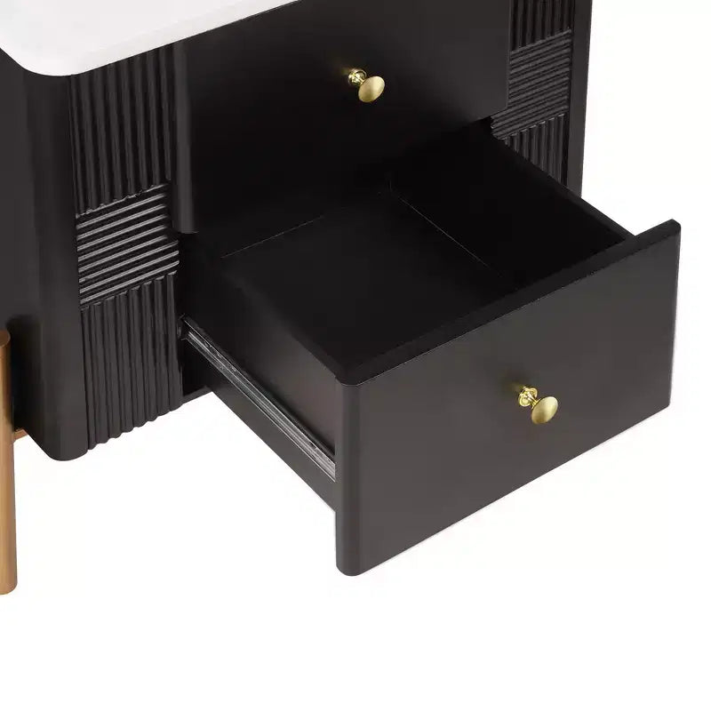 Table de Chevet Minimaliste Moderne Whisen avec 2 Tiroirs de Rangement, Poignées et Pieds en Métal Doré, Design Texturé Unique