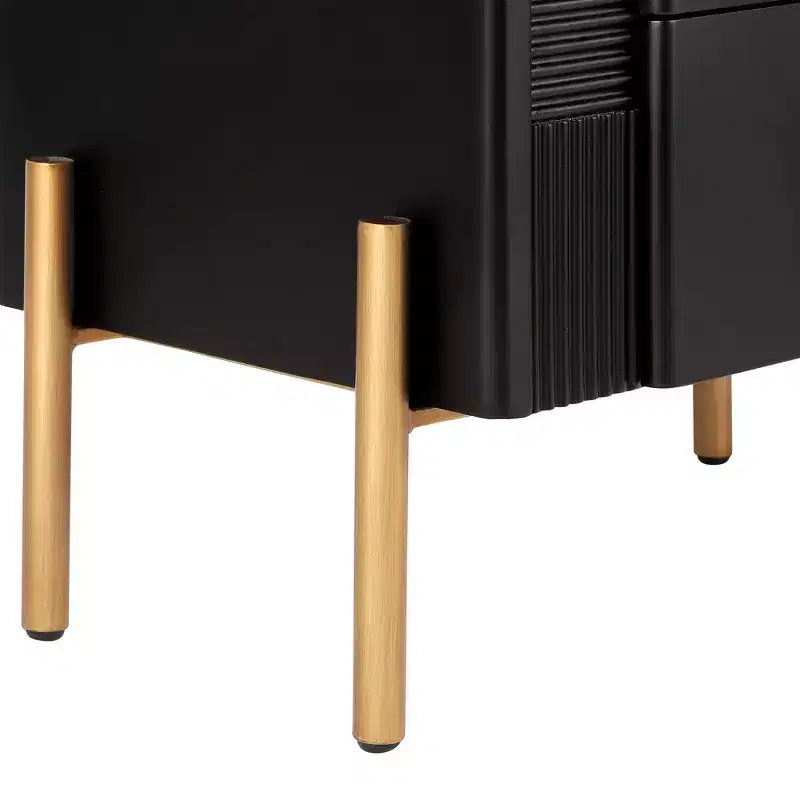 Table de Chevet Minimaliste Moderne Whisen avec 2 Tiroirs de Rangement, Poignées et Pieds en Métal Doré, Design Texturé Unique