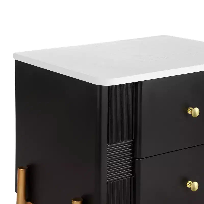 Table de Chevet Minimaliste Moderne Whisen avec 2 Tiroirs de Rangement, Poignées et Pieds en Métal Doré, Design Texturé Unique
