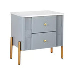 Table de Chevet Minimaliste Moderne Whisen avec 2 Tiroirs de Rangement, Poignées et Pieds en Métal Doré, Design Texturé Unique