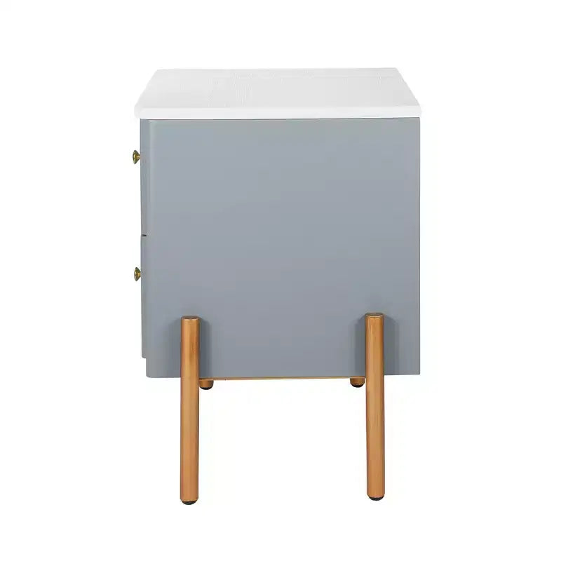Table de Chevet Minimaliste Moderne Whisen avec 2 Tiroirs de Rangement, Poignées et Pieds en Métal Doré, Design Texturé Unique
