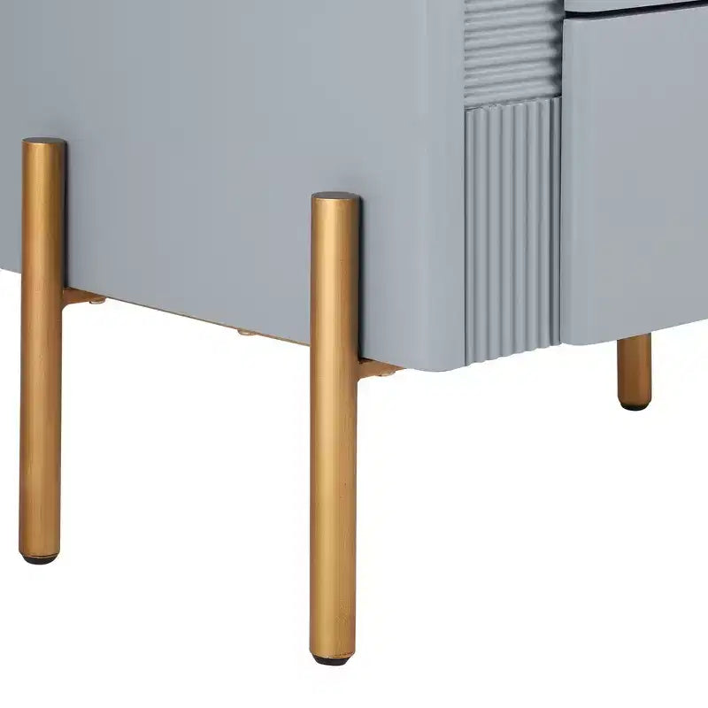 Table de Chevet Minimaliste Moderne Whisen avec 2 Tiroirs de Rangement, Poignées et Pieds en Métal Doré, Design Texturé Unique