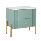 Table de Chevet Minimaliste Moderne Whisen avec 2 Tiroirs de Rangement, Poignées et Pieds en Métal Doré, Design Texturé Unique