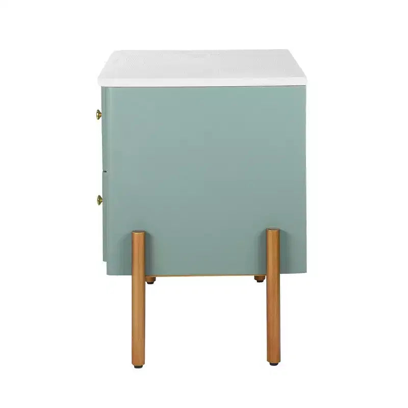 Table de Chevet Minimaliste Moderne Whisen avec 2 Tiroirs de Rangement, Poignées et Pieds en Métal Doré, Design Texturé Unique