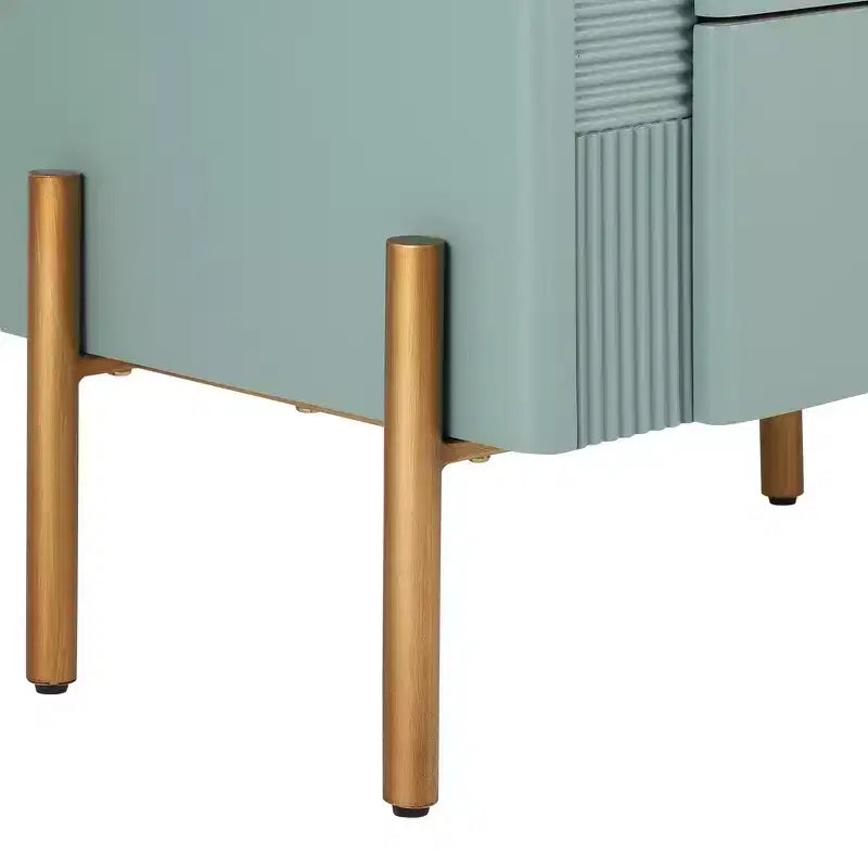 Table de Chevet Minimaliste Moderne Whisen avec 2 Tiroirs de Rangement, Poignées et Pieds en Métal Doré, Design Texturé Unique