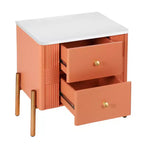 Table de Chevet Minimaliste Moderne Whisen avec 2 Tiroirs de Rangement, Poignées et Pieds en Métal Doré, Design Texturé Unique