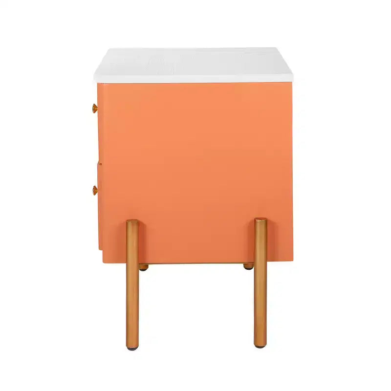 Table de Chevet Minimaliste Moderne Whisen avec 2 Tiroirs de Rangement, Poignées et Pieds en Métal Doré, Design Texturé Unique