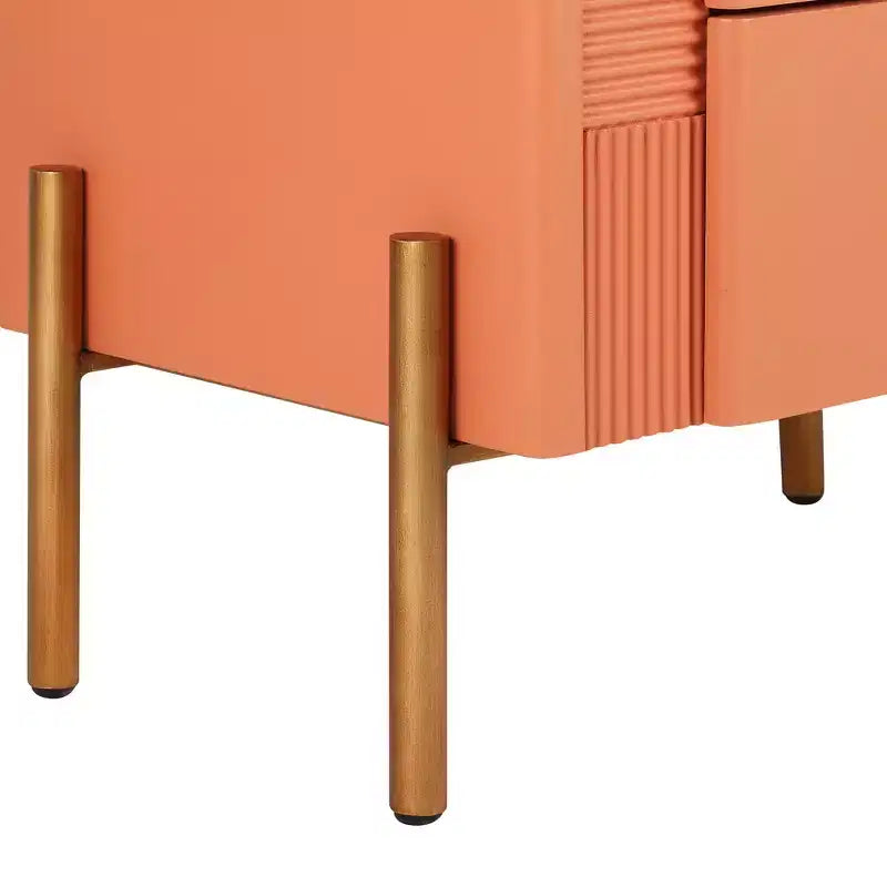 Table de Chevet Minimaliste Moderne Whisen avec 2 Tiroirs de Rangement, Poignées et Pieds en Métal Doré, Design Texturé Unique