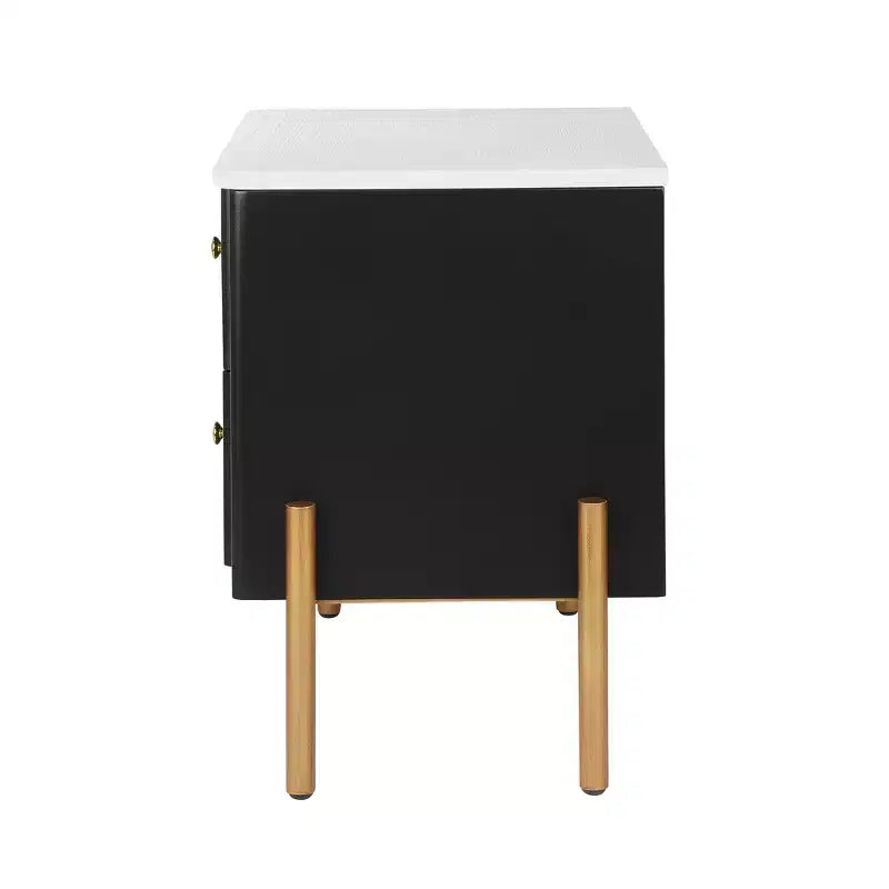 Table de Chevet Minimaliste Moderne Whisen avec 2 Tiroirs de Rangement, Poignées et Pieds en Métal Doré, Design Texturé Unique