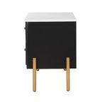 Table de Chevet Minimaliste Moderne Whisen avec 2 Tiroirs de Rangement, Poignées et Pieds en Métal Doré, Design Texturé Unique