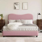 Cadre de lit double/grand lit/très grand lit avec tête de lit capitonnée en bouclé nuage, plateforme basse, lattes en bois robustes, silencieux, aucun sommier tapissier requis
