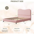 Cadre de lit double/grand lit/très grand lit avec tête de lit capitonnée en bouclé nuage, plateforme basse, lattes en bois robustes, silencieux, aucun sommier tapissier requis