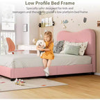 Cadre de lit double/grand lit/très grand lit avec tête de lit capitonnée en bouclé nuage, plateforme basse, lattes en bois robustes, silencieux, aucun sommier tapissier requis