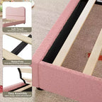 Cadre de lit double/grand lit/très grand lit avec tête de lit capitonnée en bouclé nuage, plateforme basse, lattes en bois robustes, silencieux, aucun sommier tapissier requis