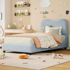 Cadre de lit double/grand lit/très grand lit avec tête de lit capitonnée en bouclé nuage, plateforme basse, lattes en bois robustes, silencieux, aucun sommier tapissier requis