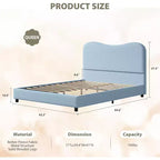 Cadre de lit double/grand lit/très grand lit avec tête de lit capitonnée en bouclé nuage, plateforme basse, lattes en bois robustes, silencieux, aucun sommier tapissier requis