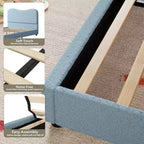 Cadre de lit double/grand lit/très grand lit avec tête de lit capitonnée en bouclé nuage, plateforme basse, lattes en bois robustes, silencieux, aucun sommier tapissier requis