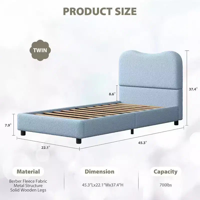 Cadre de lit double/grand lit/très grand lit avec tête de lit capitonnée en bouclé nuage, plateforme basse, lattes en bois robustes, silencieux, aucun sommier tapissier requis