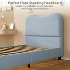 Cadre de lit double/grand lit/très grand lit avec tête de lit capitonnée en bouclé nuage, plateforme basse, lattes en bois robustes, silencieux, aucun sommier tapissier requis