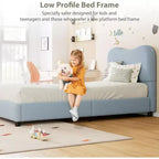 Cadre de lit double/grand lit/très grand lit avec tête de lit capitonnée en bouclé nuage, plateforme basse, lattes en bois robustes, silencieux, aucun sommier tapissier requis