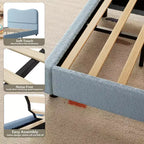 Cadre de lit double/grand lit/très grand lit avec tête de lit capitonnée en bouclé nuage, plateforme basse, lattes en bois robustes, silencieux, aucun sommier tapissier requis