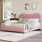 Cadre de lit double/grand lit/très grand lit avec tête de lit capitonnée en bouclé nuage, plateforme basse, lattes en bois robustes, silencieux, aucun sommier tapissier requis