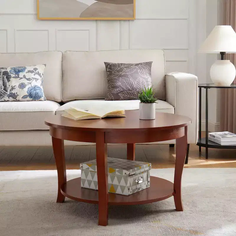 Round Coffee Table, 2-Tier Side Table with Wooden Legs, Round Coffee Table Sofa Table for Living Room Reception Room Bedrooms Apartments Studios