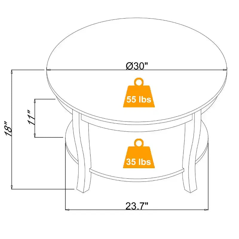 Round Coffee Table, 2-Tier Side Table with Wooden Legs, Round Coffee Table Sofa Table for Living Room Reception Room Bedrooms Apartments Studios
