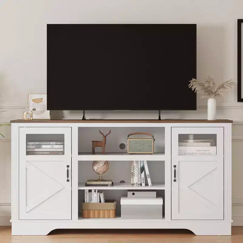GustoWave Farmhouse TV Media Console Table for up to 65 Inch TV, 34.4 Tall TV Stand with Storage & LED Light